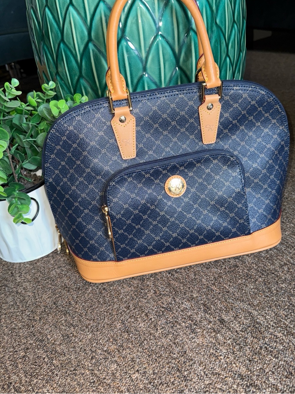 Rioni Navy and Tan Dome Satchel